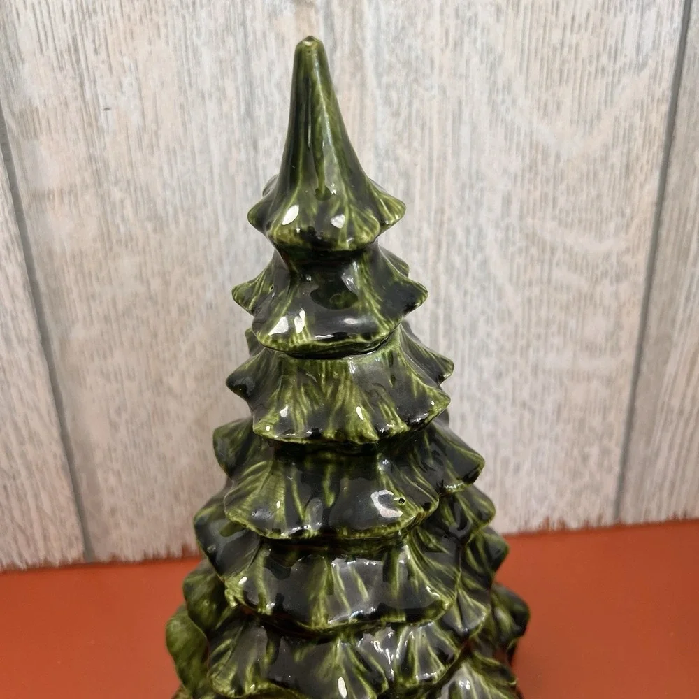 Vintage Handmade Ceramic Large Green Pine Tree Christmas MCM Green‎ Drip 8.5'